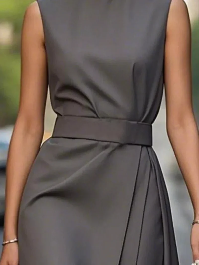Robe Midi Élégante Sans Manches pour Femmes