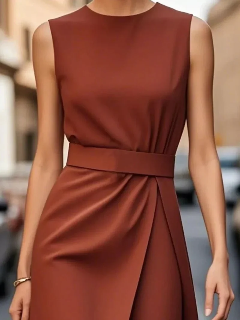 Robe Midi Élégante Sans Manches pour Femmes