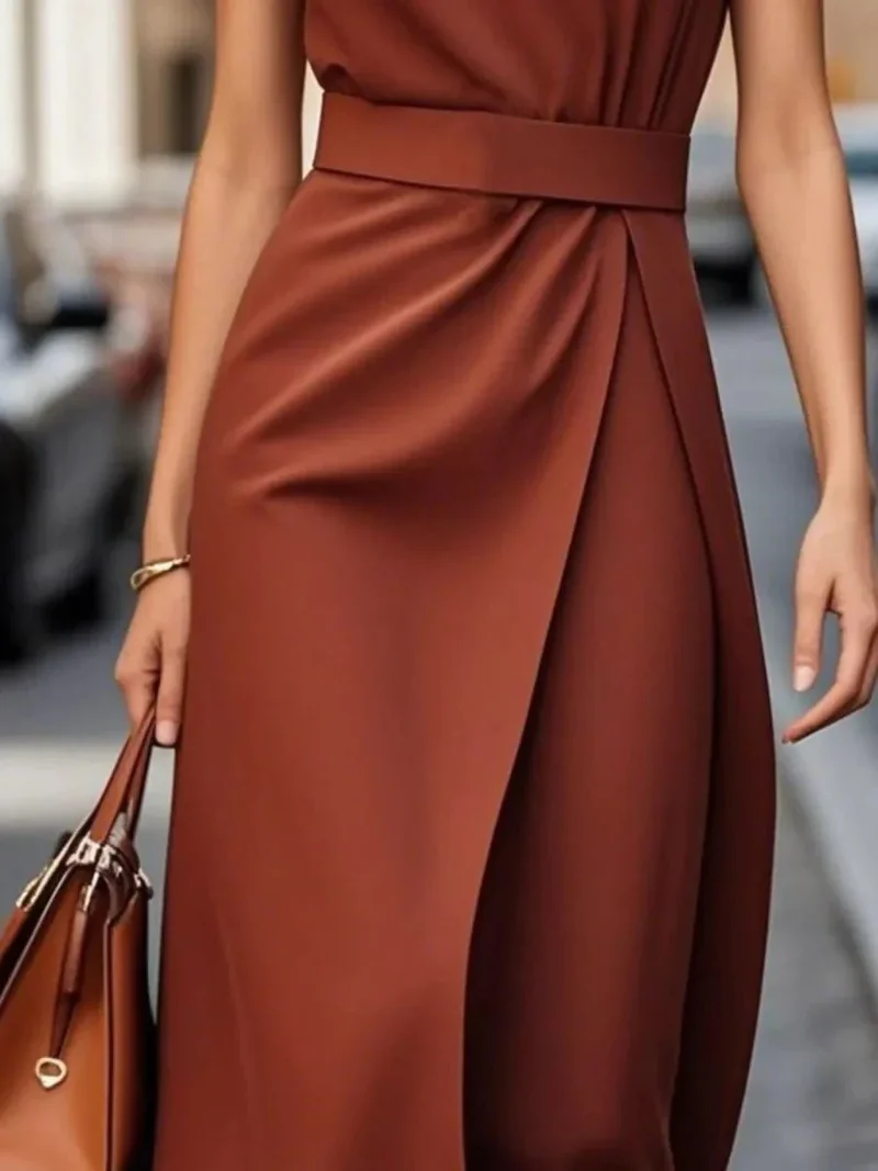 Robe Midi Élégante Sans Manches pour Femmes
