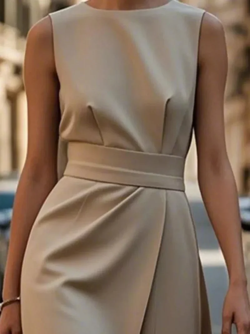 Robe Midi Élégante Sans Manches pour Femmes