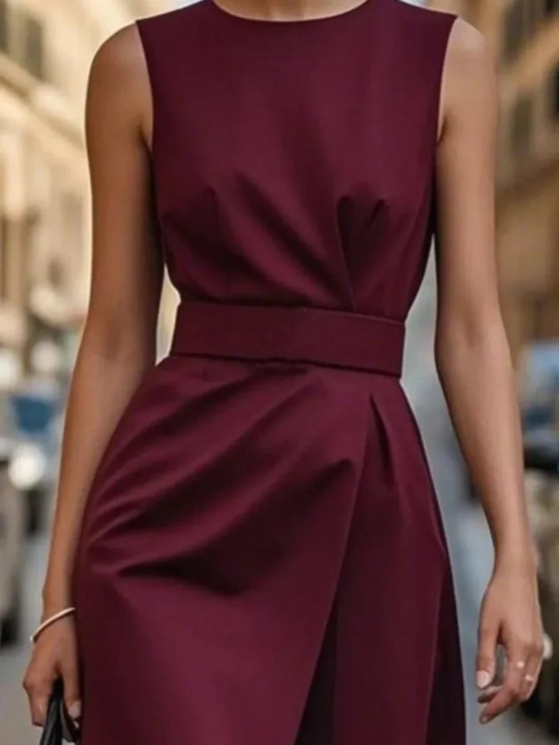 Robe Midi Élégante Sans Manches pour Femmes
