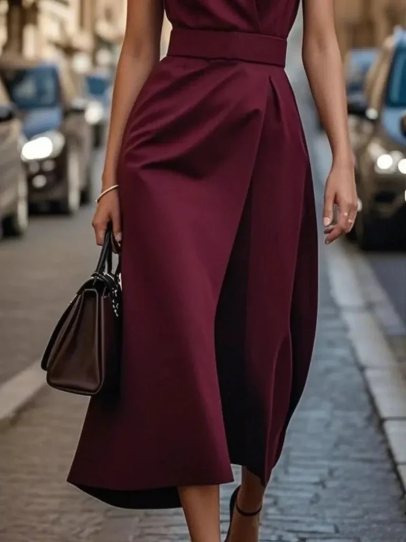 Robe Midi Élégante Sans Manches pour Femmes