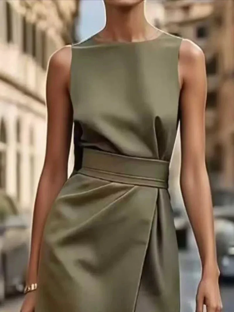 Robe Midi Élégante Sans Manches pour Femmes