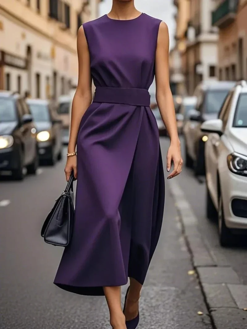 Robe Midi Élégante Sans Manches pour Femmes