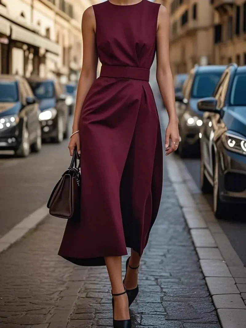 Robe Midi Élégante Sans Manches pour Femmes