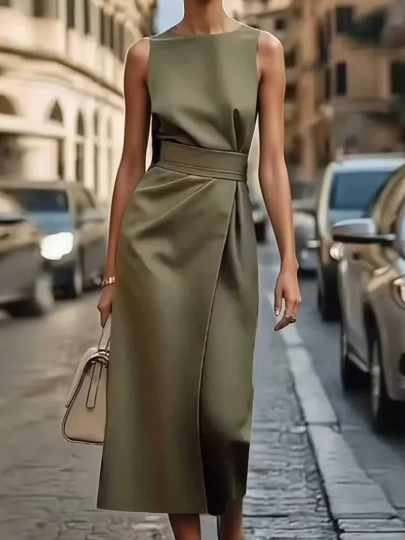 Robe Midi Élégante Sans Manches pour Femmes