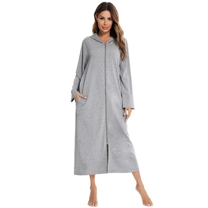 Robe de nuit zippée à capuche pour femmes