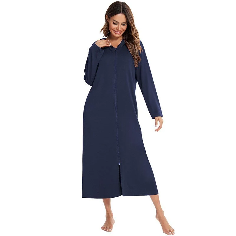 Robe de nuit zippée à capuche pour femmes