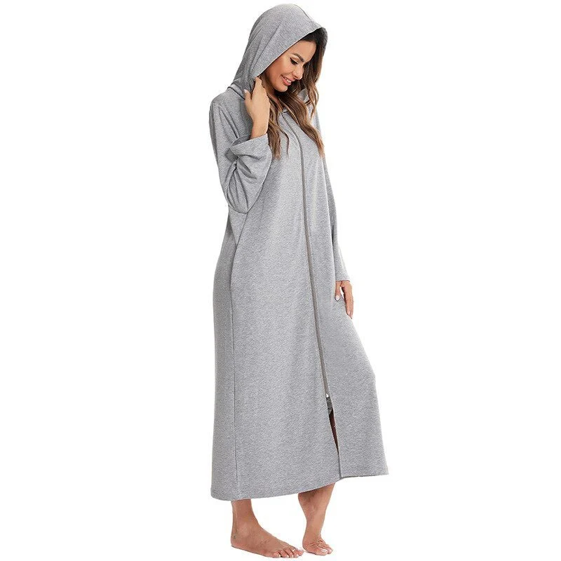 Robe de nuit zippée à capuche pour femmes