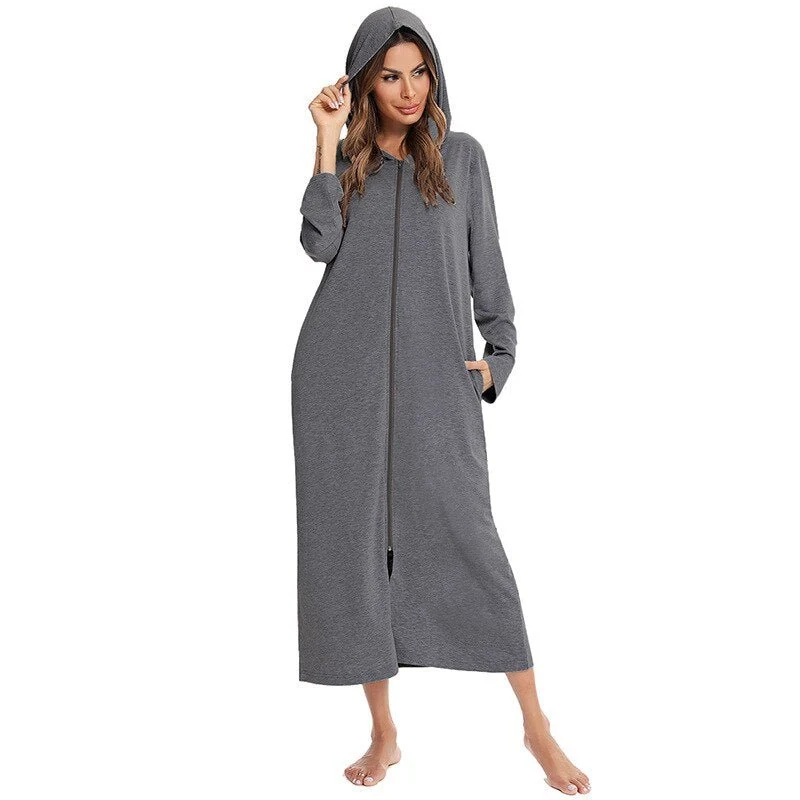 Robe de nuit zippée à capuche pour femmes