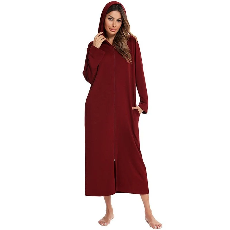 Robe de nuit zippée à capuche pour femmes