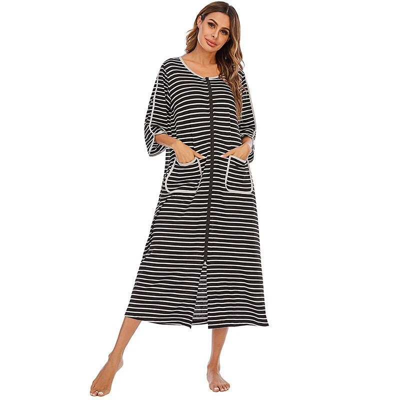 Robe de nuit zippée à capuche pour femmes