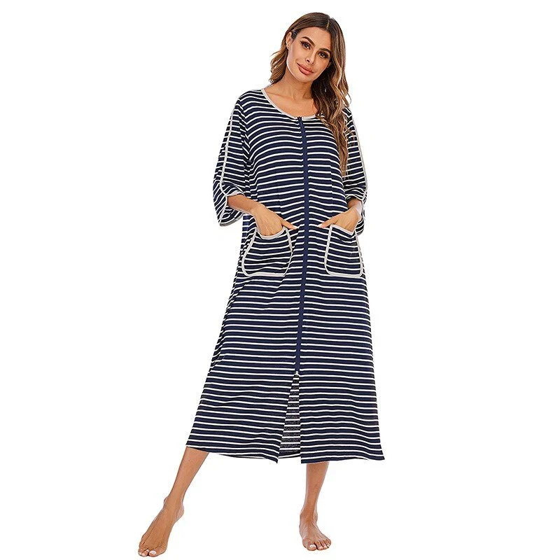 Robe de nuit zippée à capuche pour femmes