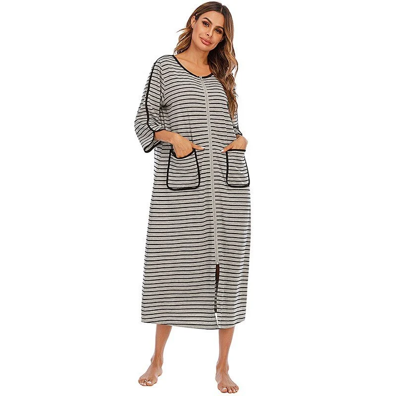 Robe de nuit zippée à capuche pour femmes