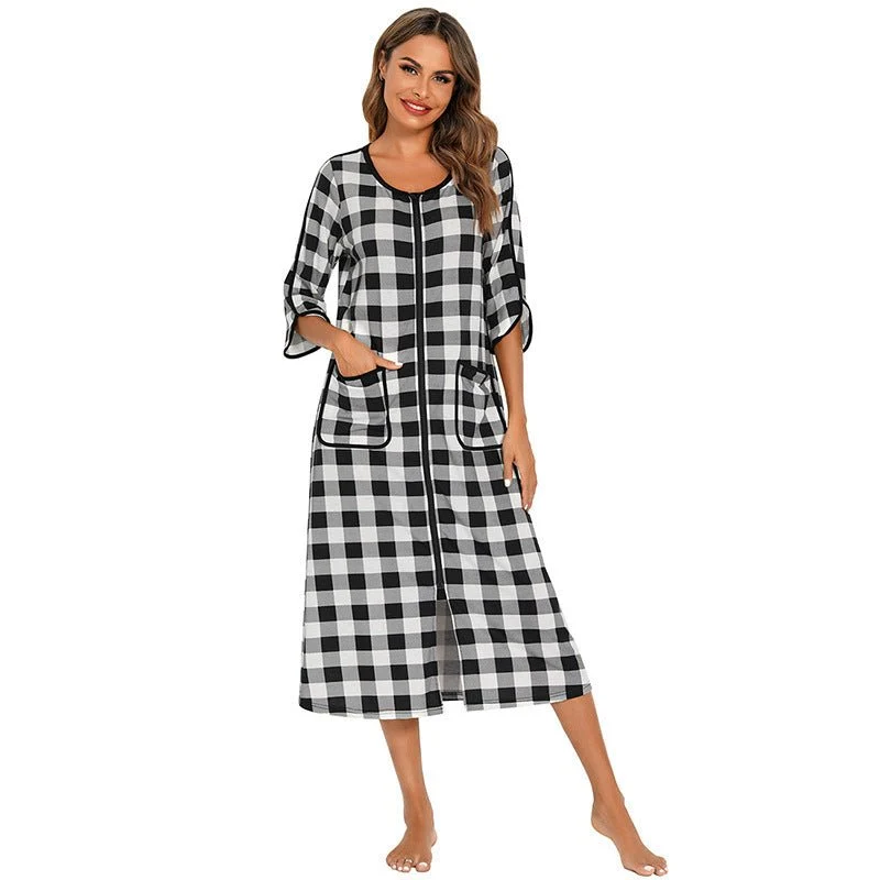 Robe de nuit zippée à capuche pour femmes
