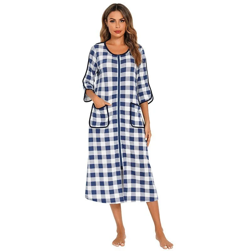 Robe de nuit zippée à capuche pour femmes