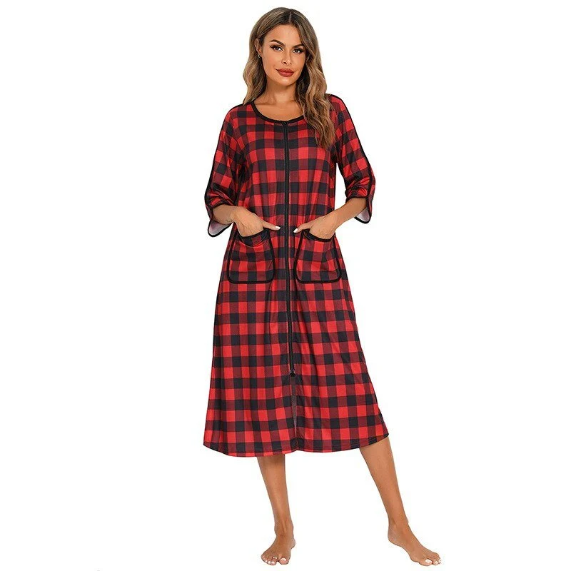 Robe de nuit zippée à capuche pour femmes