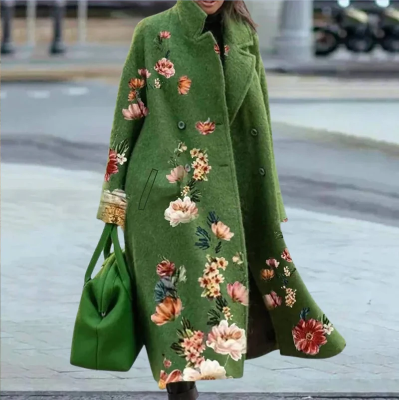 Manteau Imprimé Fleuri à Manches Longues pour Femmes
