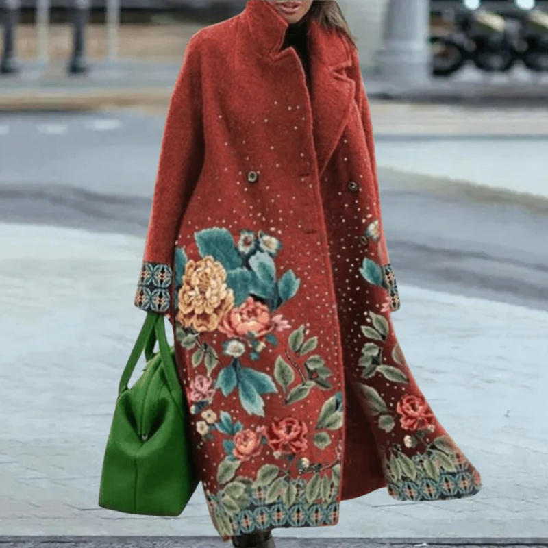Manteau Imprimé Fleuri à Manches Longues pour Femmes