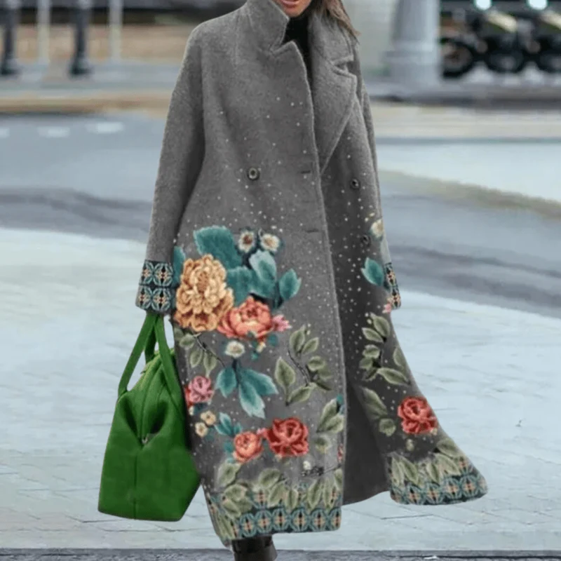 Manteau Imprimé Fleuri à Manches Longues pour Femmes