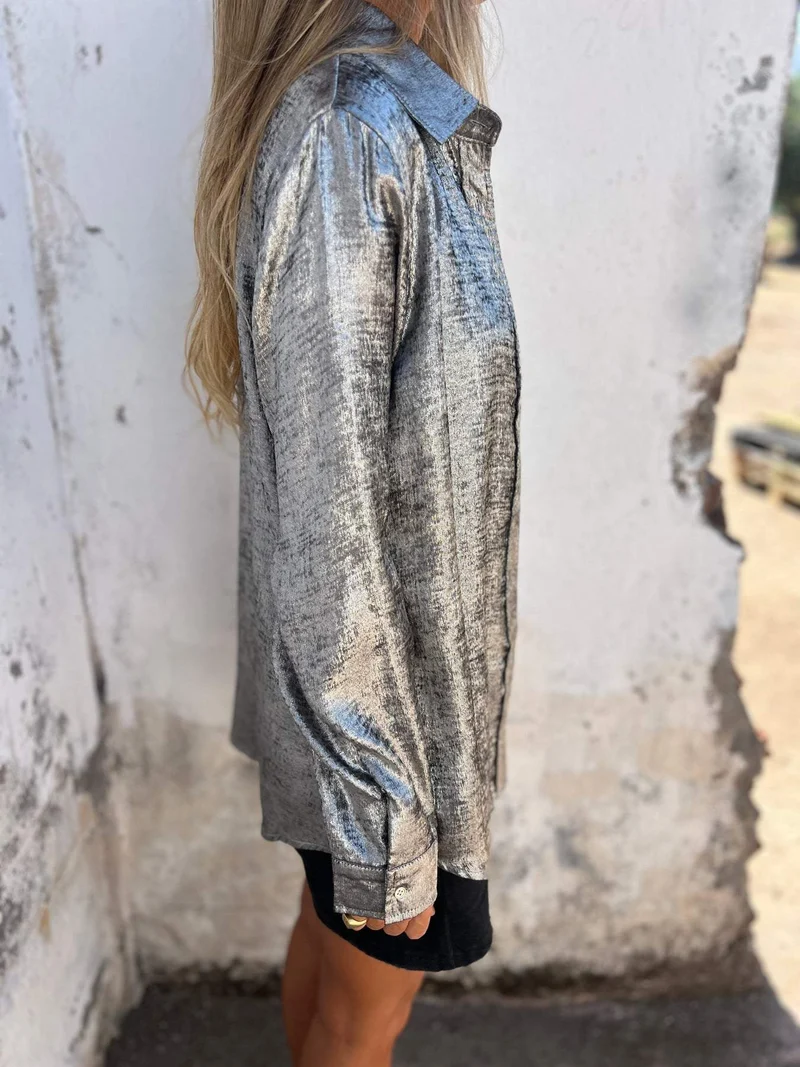 Chemise en daim décontractée à col tailleur pour femmes