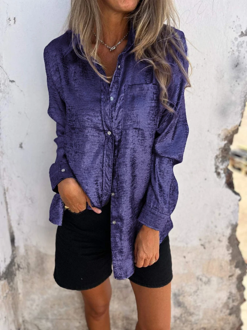 Chemise en daim décontractée à col tailleur pour femmes