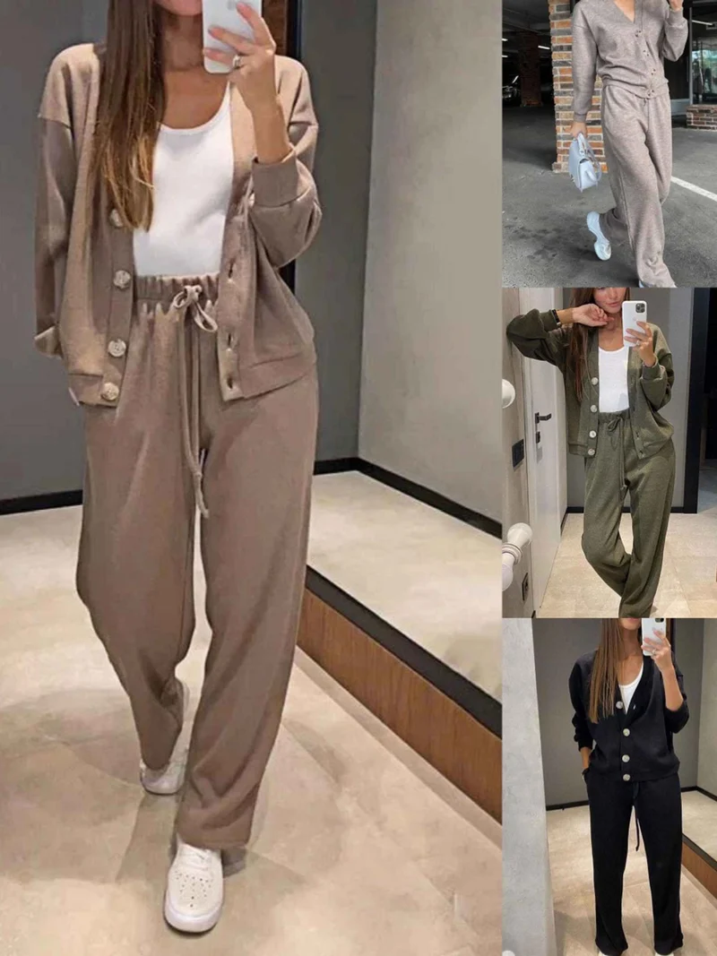 Ensemble Pantalon et Cardigan en Laine pour Femmes