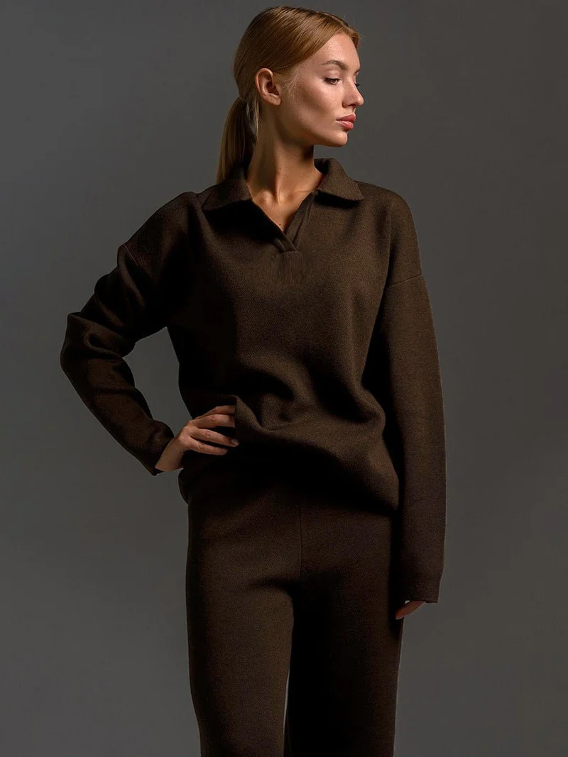 Ensemble Pantalon à Col Polo pour Femmes