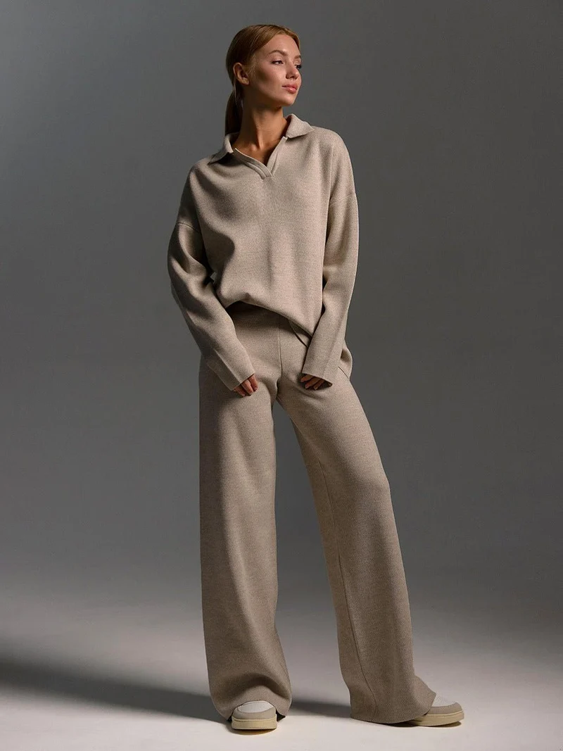 Ensemble Pantalon à Col Polo pour Femmes