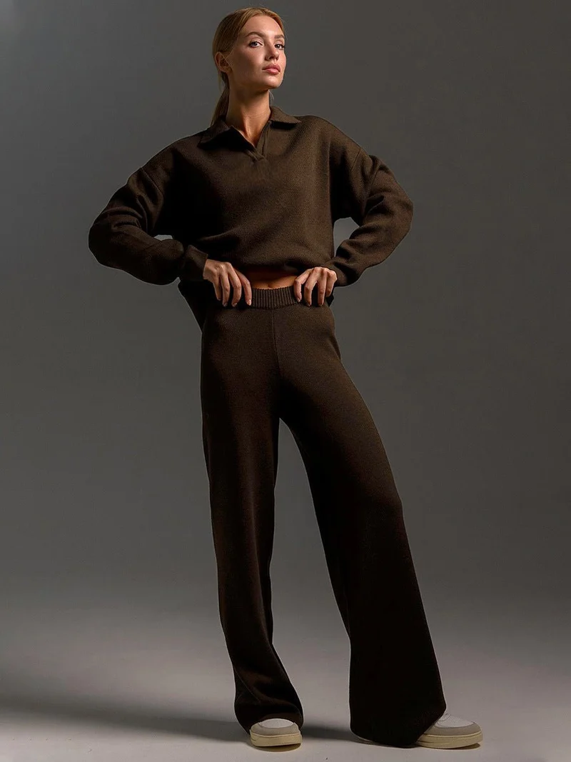 Ensemble Pantalon à Col Polo pour Femmes