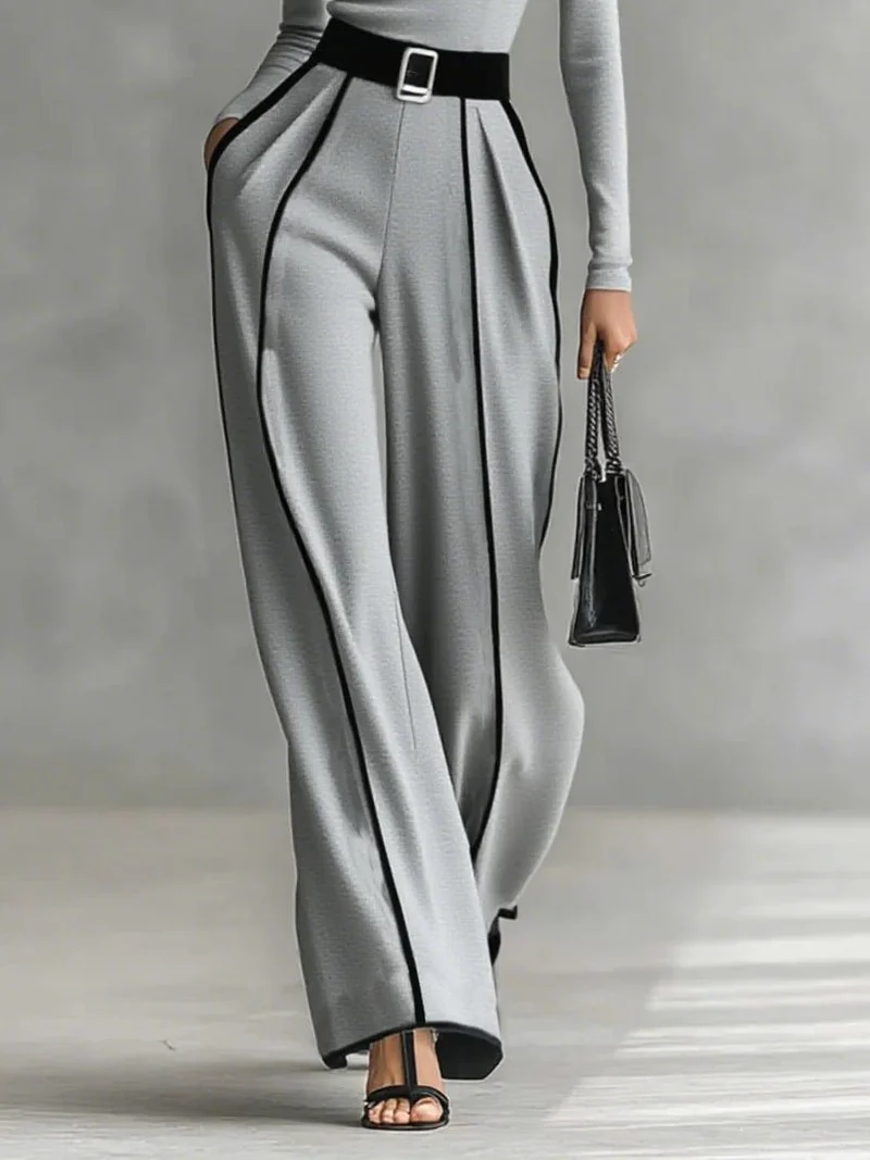 Ensemble pantalon à jambes larges et haut à col montant pour femmes