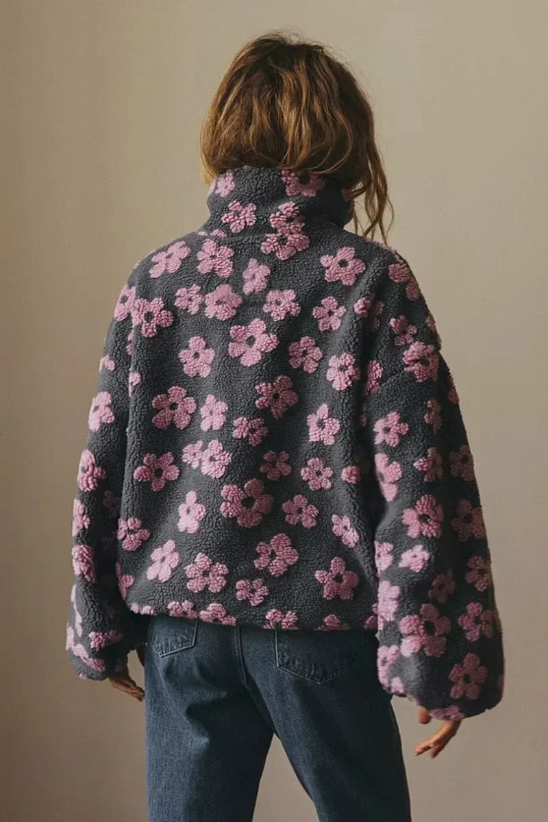 Pull chaud en polaire à motif floral pour femme