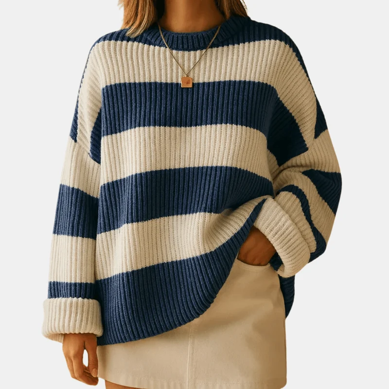 Pull à rayures larges en maille douce pour femmes