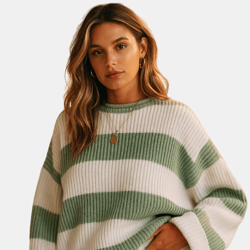 Pull à rayures larges en maille douce pour femmes