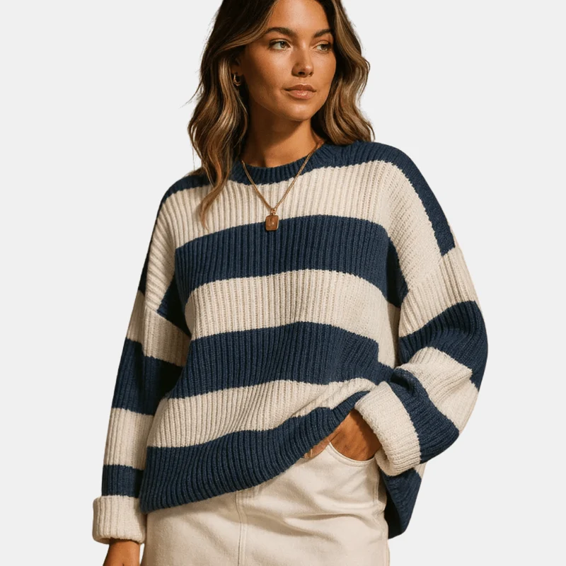 Pull à rayures larges en maille douce pour femmes
