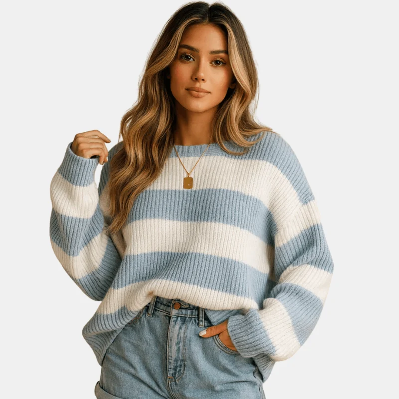 Pull à rayures larges en maille douce pour femmes