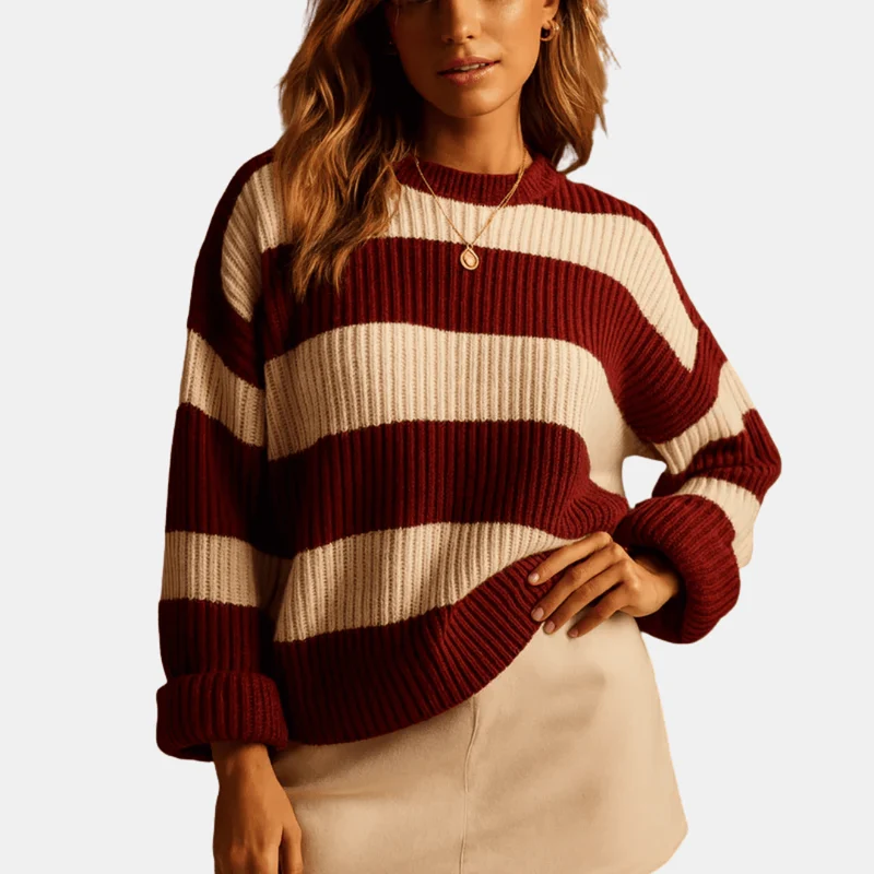 Pull à rayures larges en maille douce pour femmes
