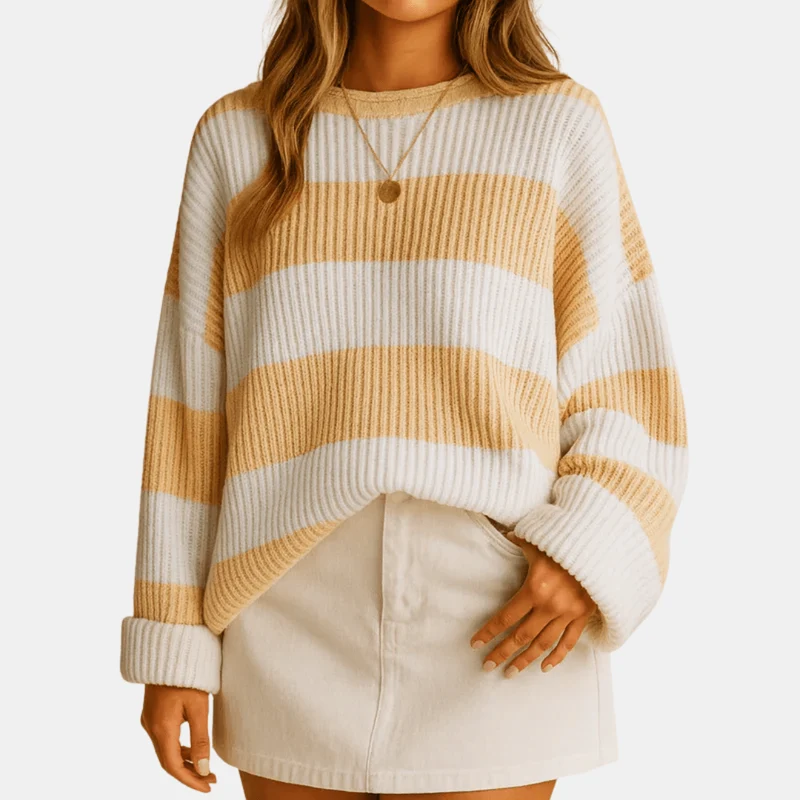 Pull à rayures larges en maille douce pour femmes
