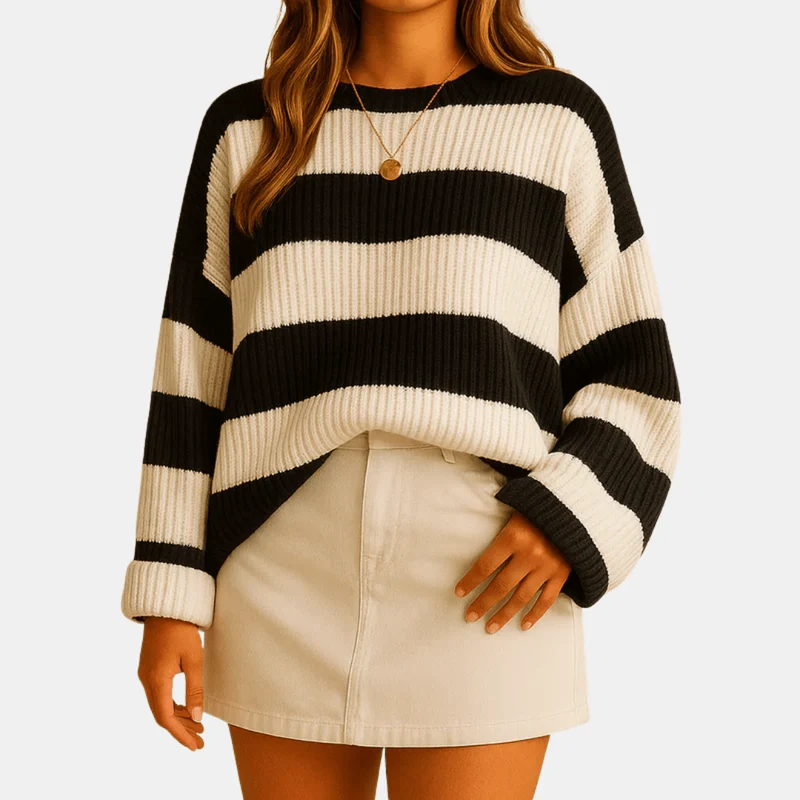 Pull à rayures larges en maille douce pour femmes