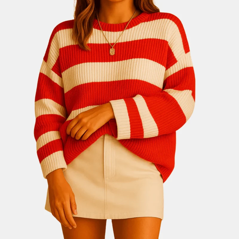 Pull à rayures larges en maille douce pour femmes