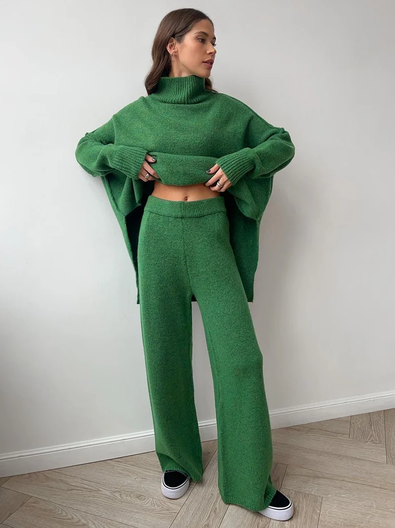 Ensemble pull à col roulé avec pantalon pour femme