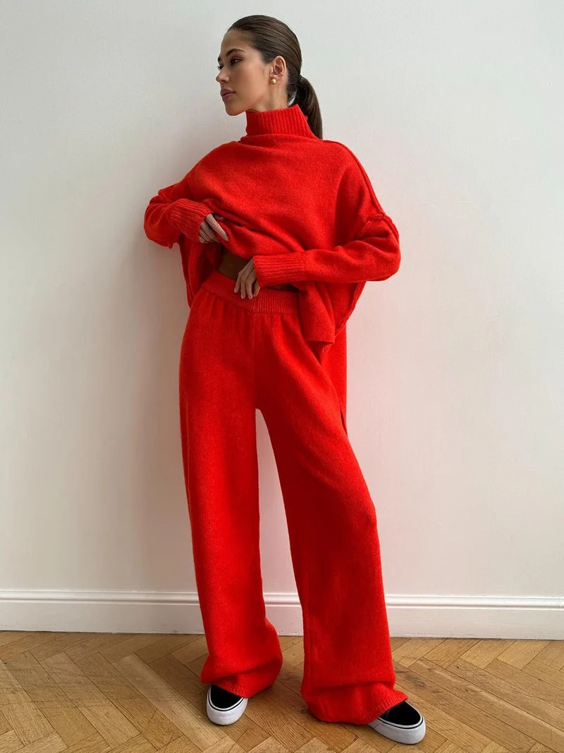 Ensemble pull à col roulé avec pantalon pour femme
