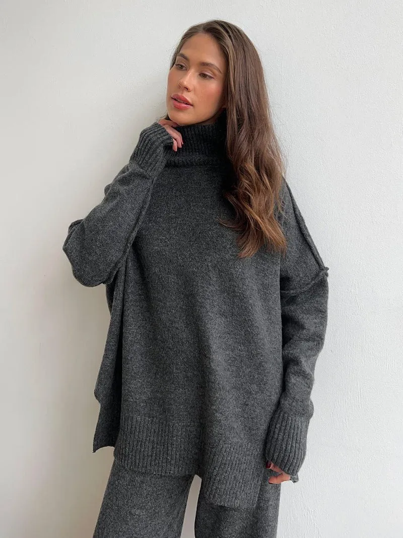 Ensemble pull à col roulé avec pantalon pour femme