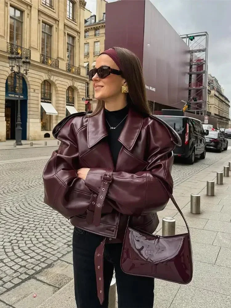 Veste courte en cuir synthétique pour Femme