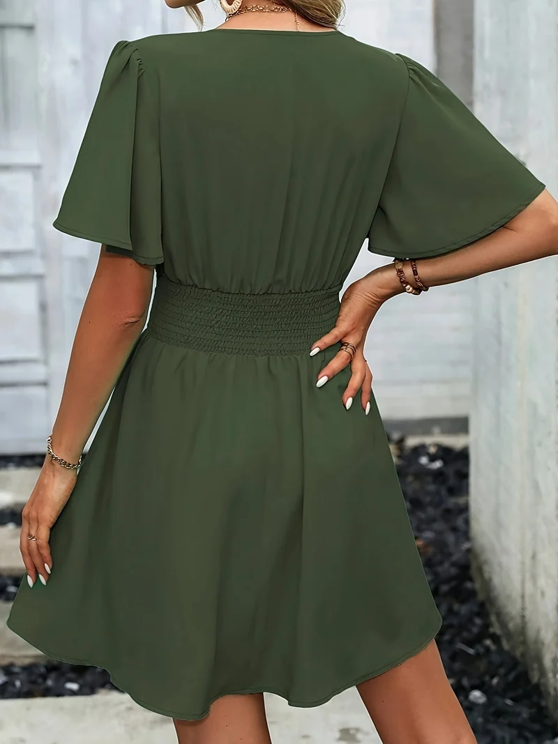 Robe à décolleté en V et manches à volants pour Femmes