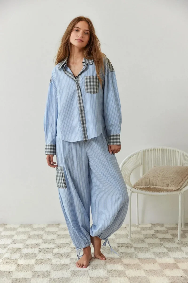 Ensemble Pyjama Pantalon Long en Polyester pour Femme
