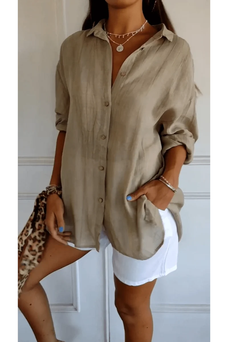 Chemise Longue à Col Revers pour Femme