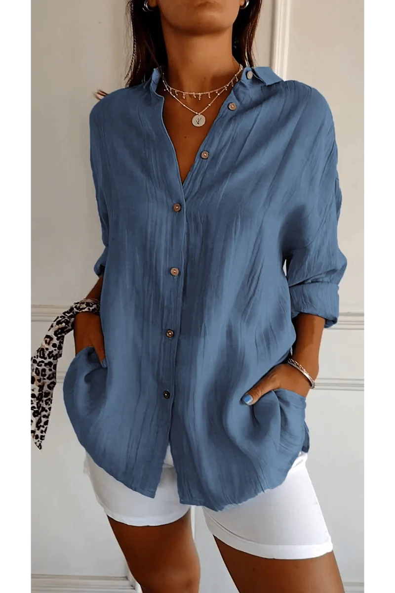 Chemise Longue à Col Revers pour Femme