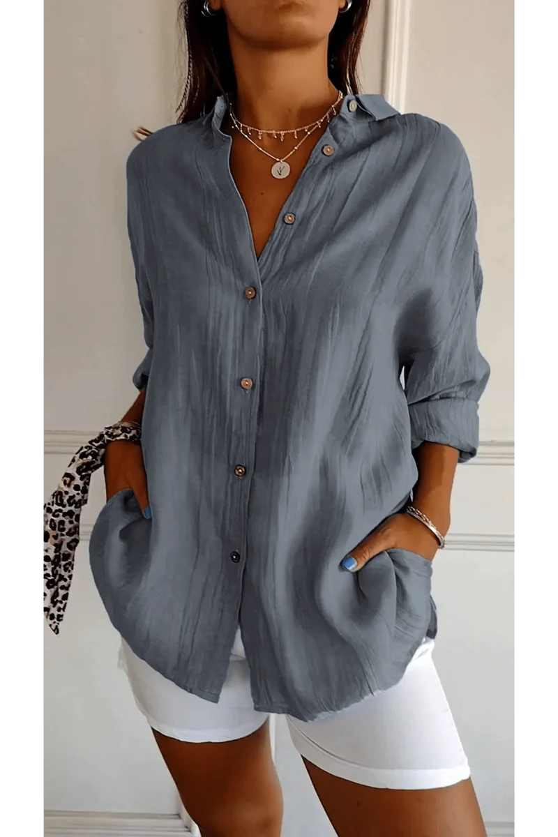 Chemise Longue à Col Revers pour Femme