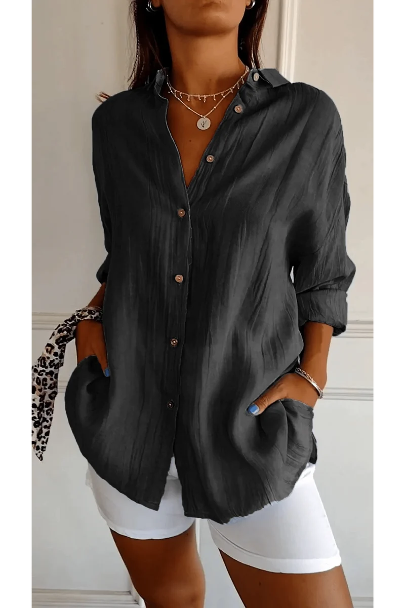 Chemise Longue à Col Revers pour Femme